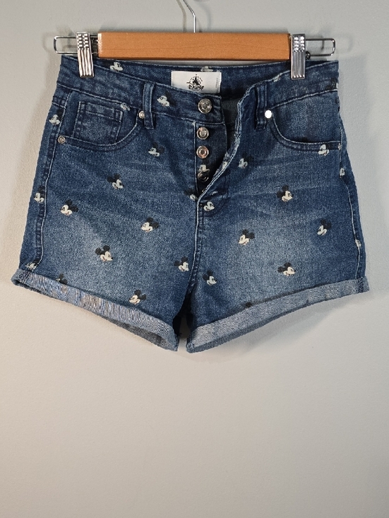 Disney Pants - Disney Shorts Womens Size 7 Blue Mickey Print Button-fly Denim Cute